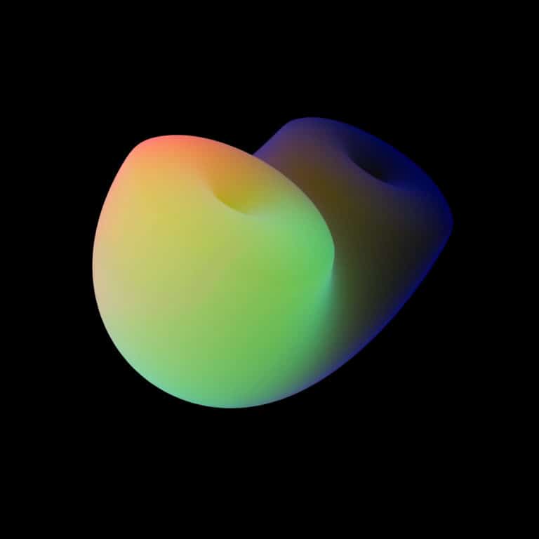Formas abstractas con degradados de colores sobre fondo negro, estilo moderno y minimalista.