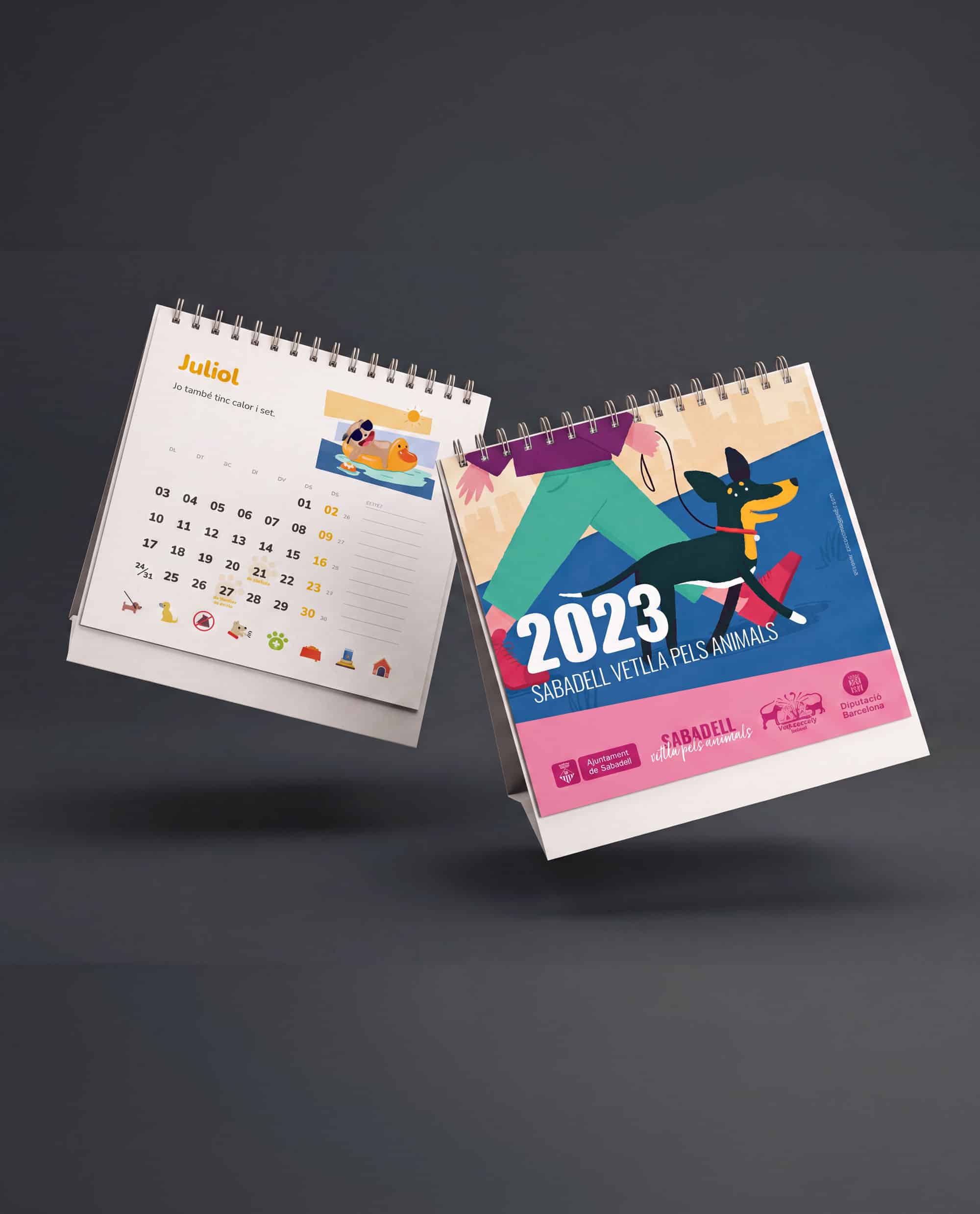 Calendari 2023 de Sabadell amb il·lustracions sobre animals.